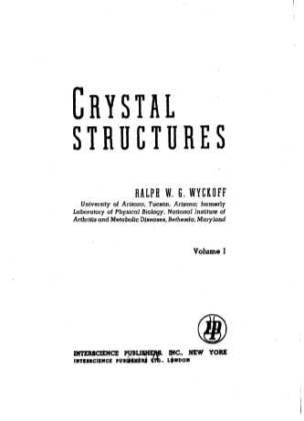 CRYSTAL STRUCTURES VOLUME 1